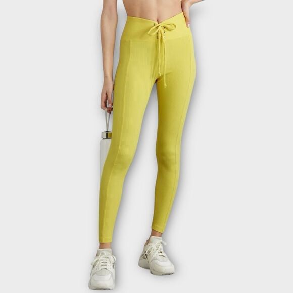 Year of Ours Football Lace-Up Ribbed Legging in Yellow Women’s Size M - Picture 1 of 7